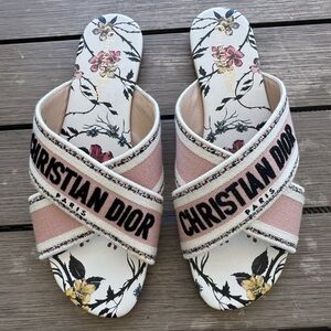 Dior Pink and White Floral Sandals